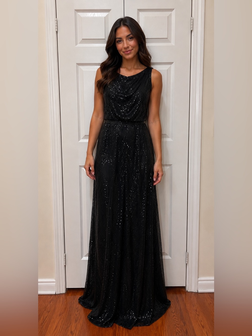 Black Sequin Sleeveless Evening Dress